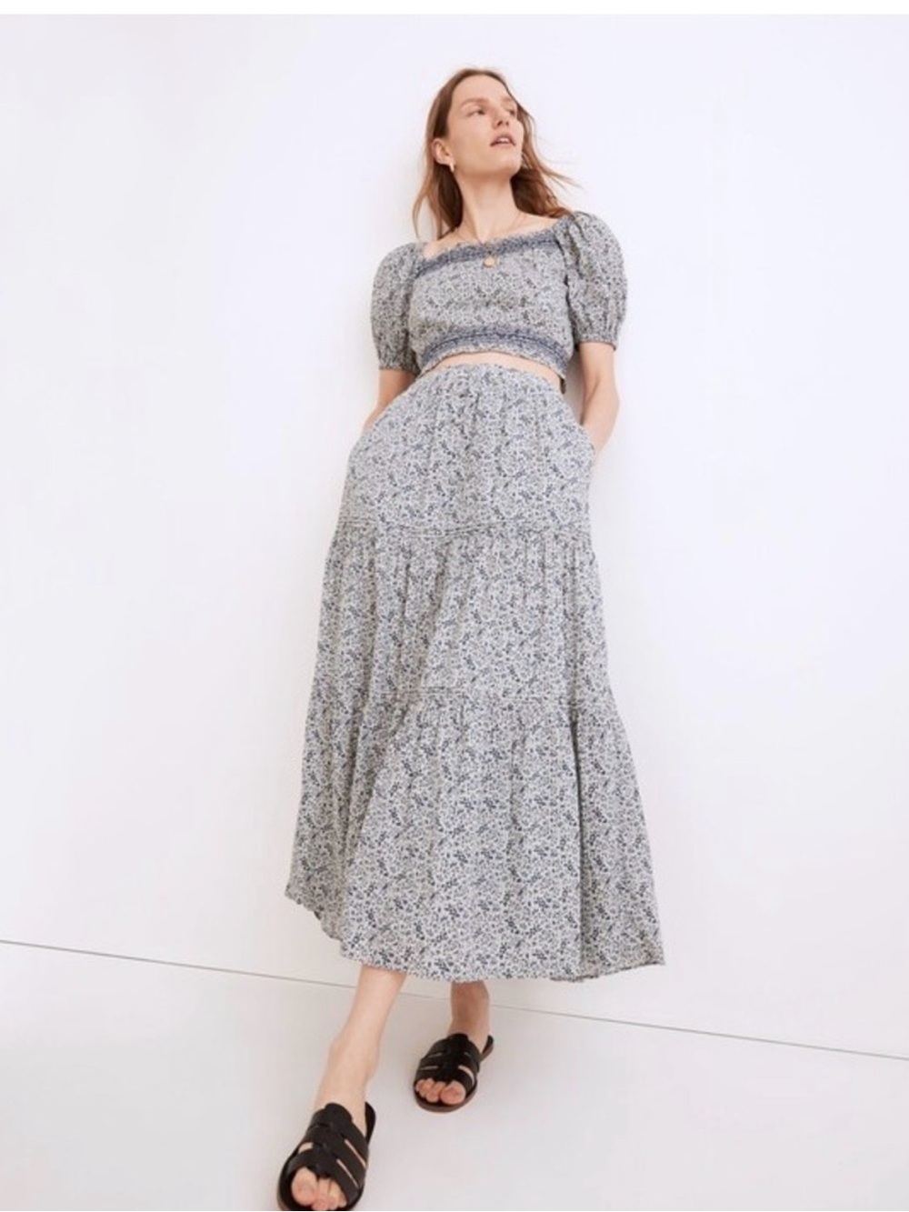 Madewell Light Blue Floral Maxi Skirt